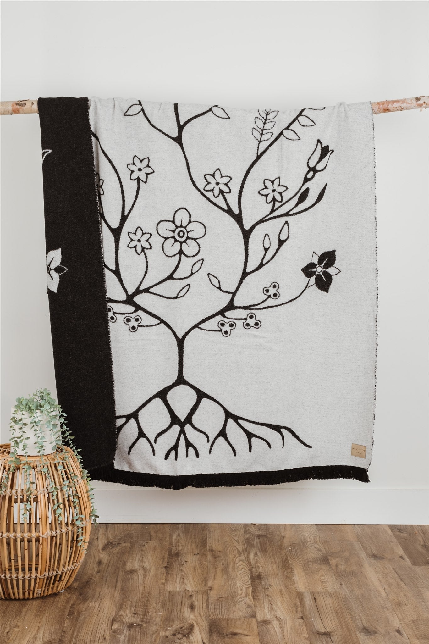 Perfectly Imperfect Black and White Woodland Floral Panel Blanket