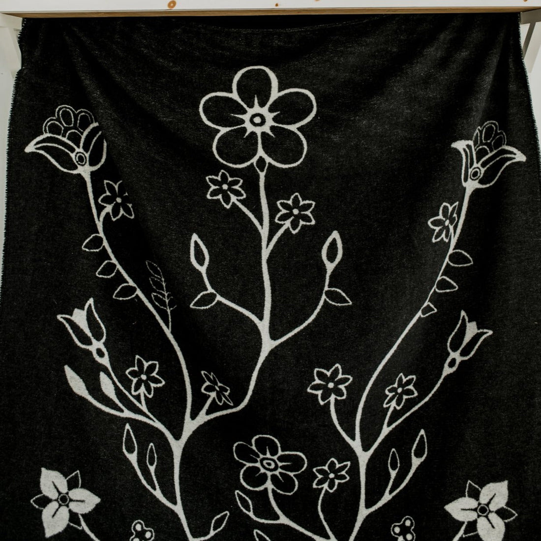 Perfectly Imperfect Black and White Woodland Floral Panel Blanket