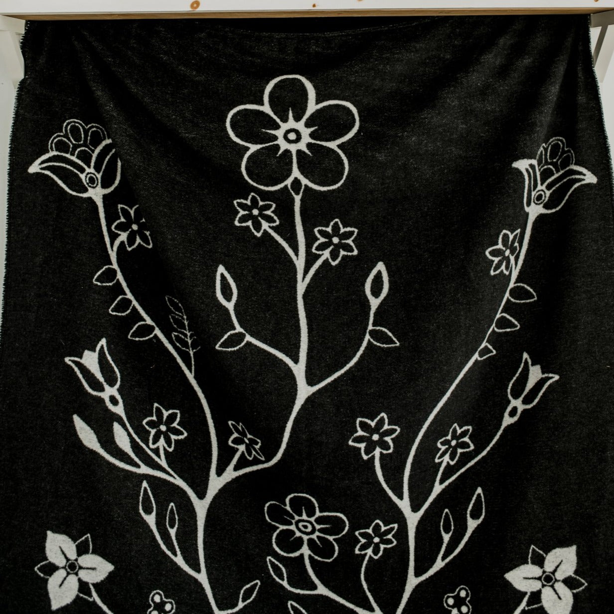 Perfectly Imperfect Black and White Woodland Floral Panel Blanket